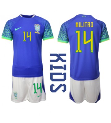 Maillot de foot Brésil Eder Militao #14 Extérieur enfant Monde 2022 Manches Courte (+ pantalon court)